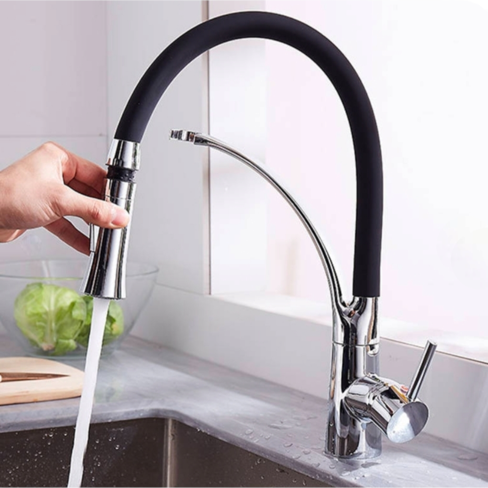 Смесител за кухня със силиконов чучур, Сребрист 7655655C-W05