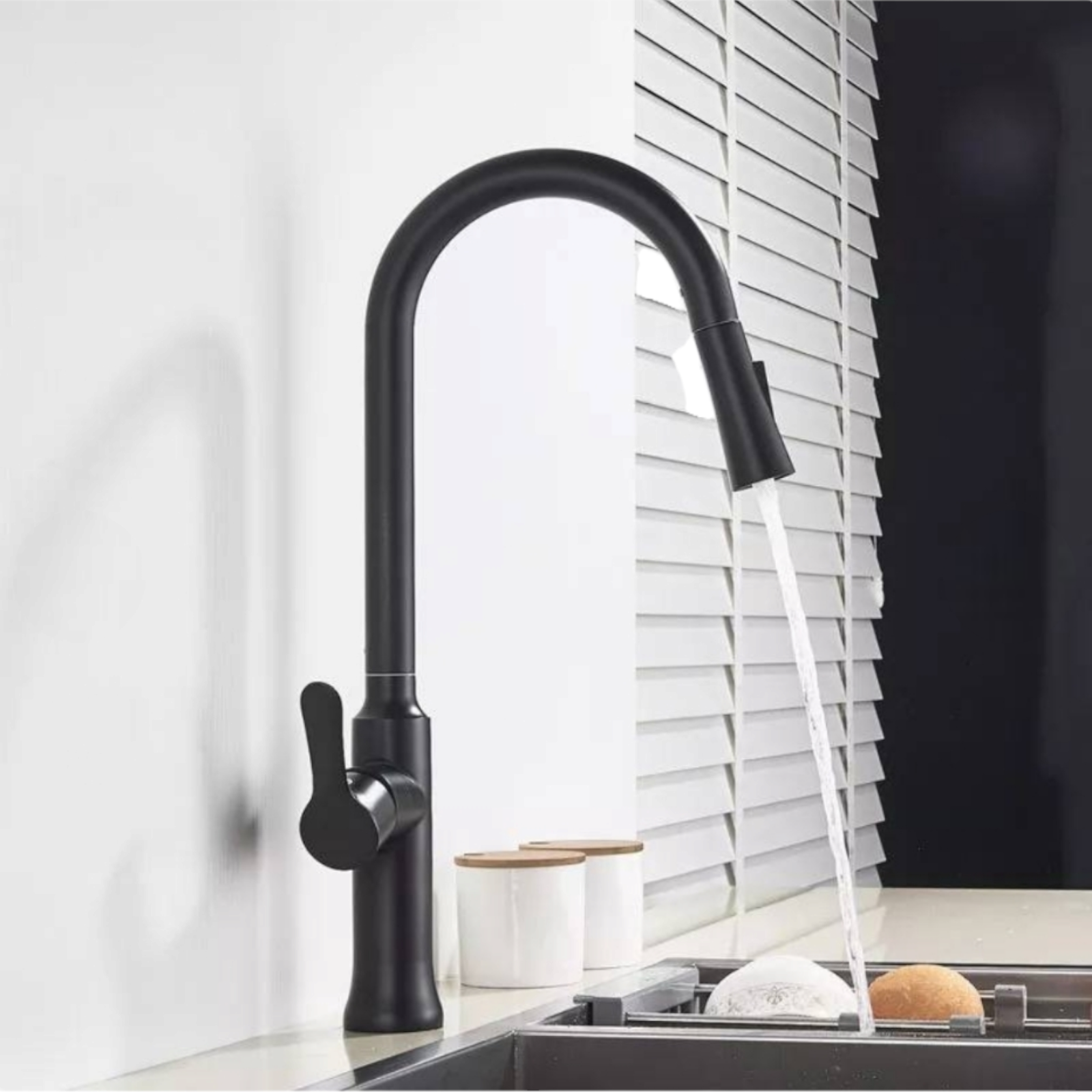 Смесител за кухня с издърпващ се чучур, Черен QC5125H