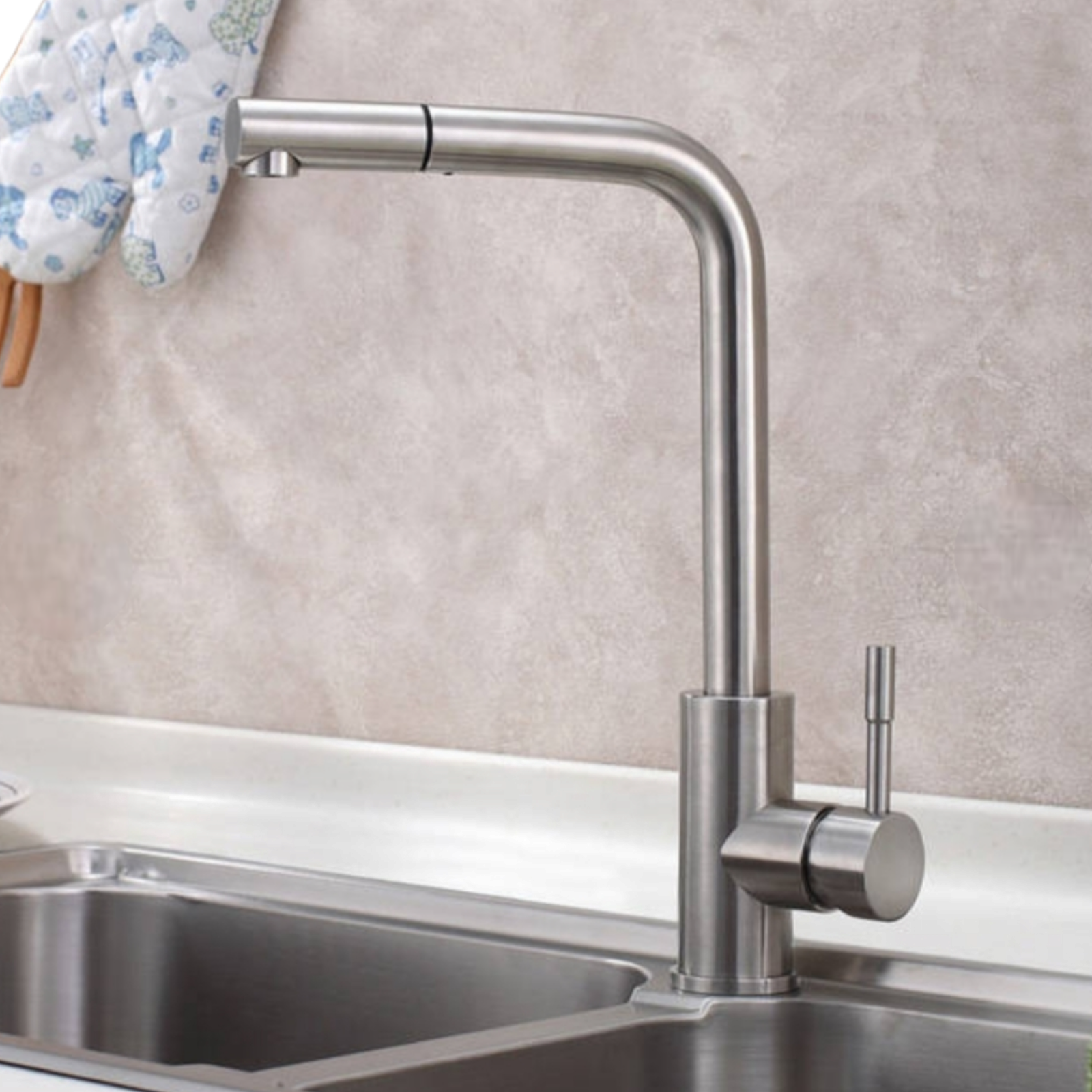 Смесител за кухня с издърпващ се чучур, Сребрист PT-7100