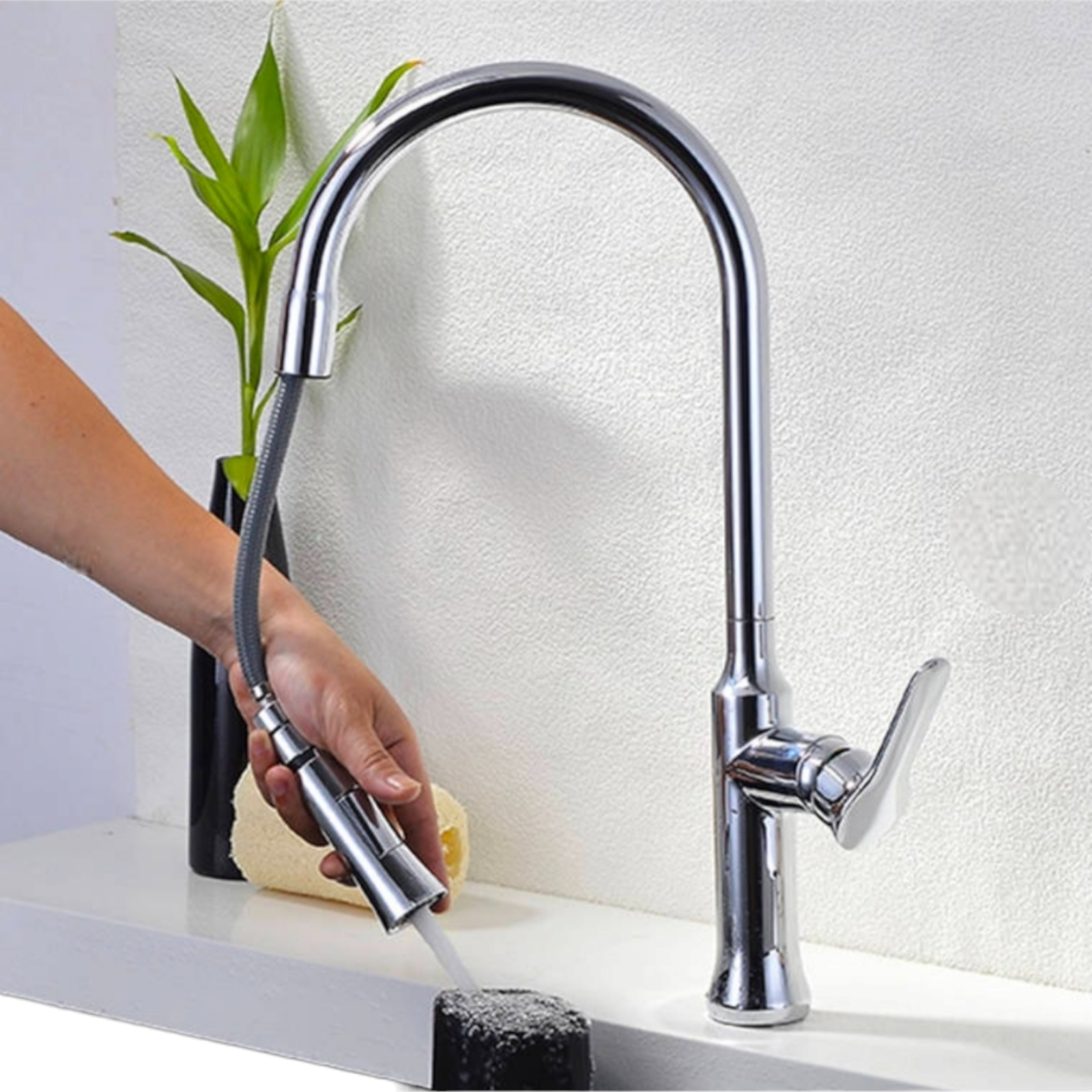 Смесител за кухня с издърпващ се чучур, Хром PT-7101C