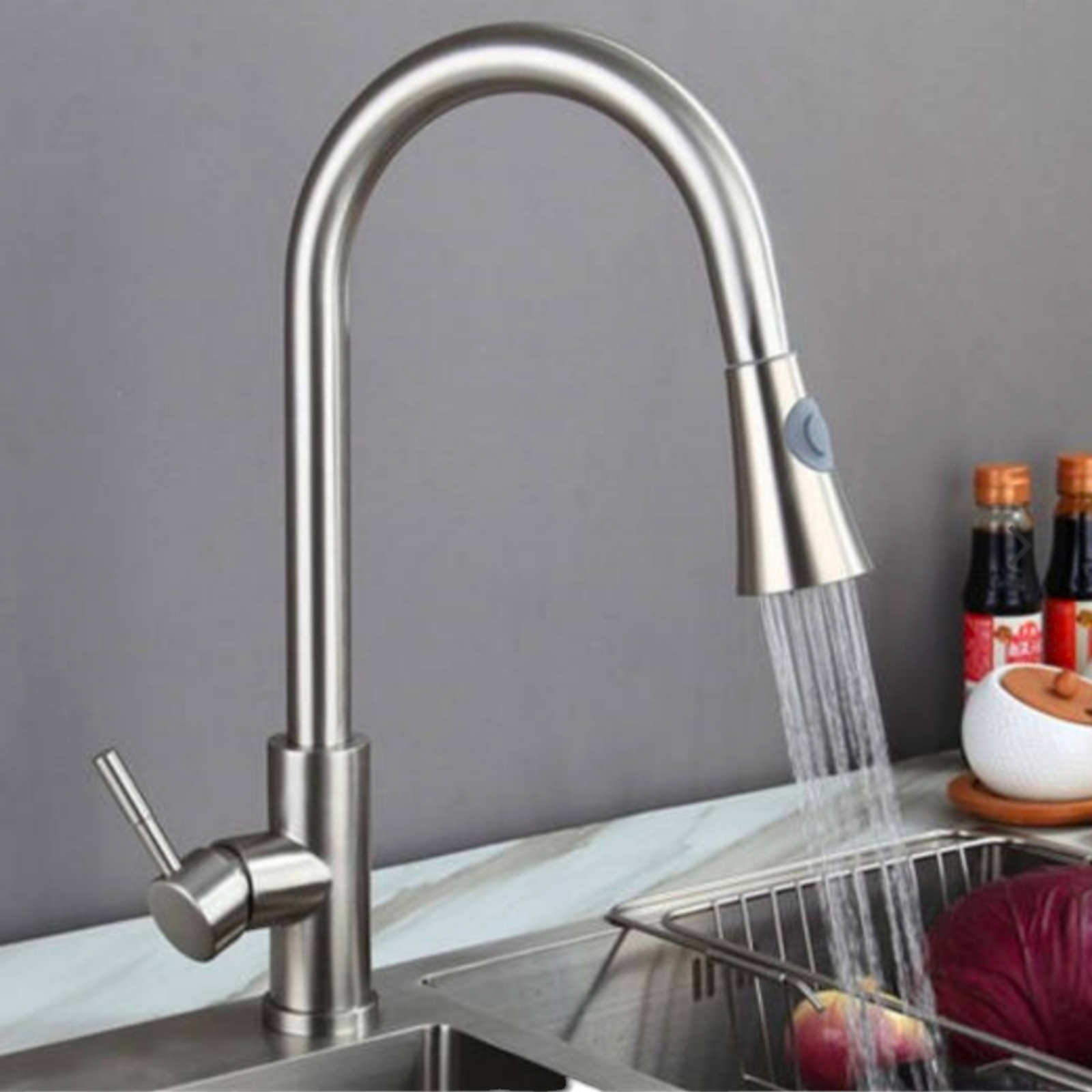 Смесител за кухня с издърпващ се чучур, Сребрист QC5125LS
