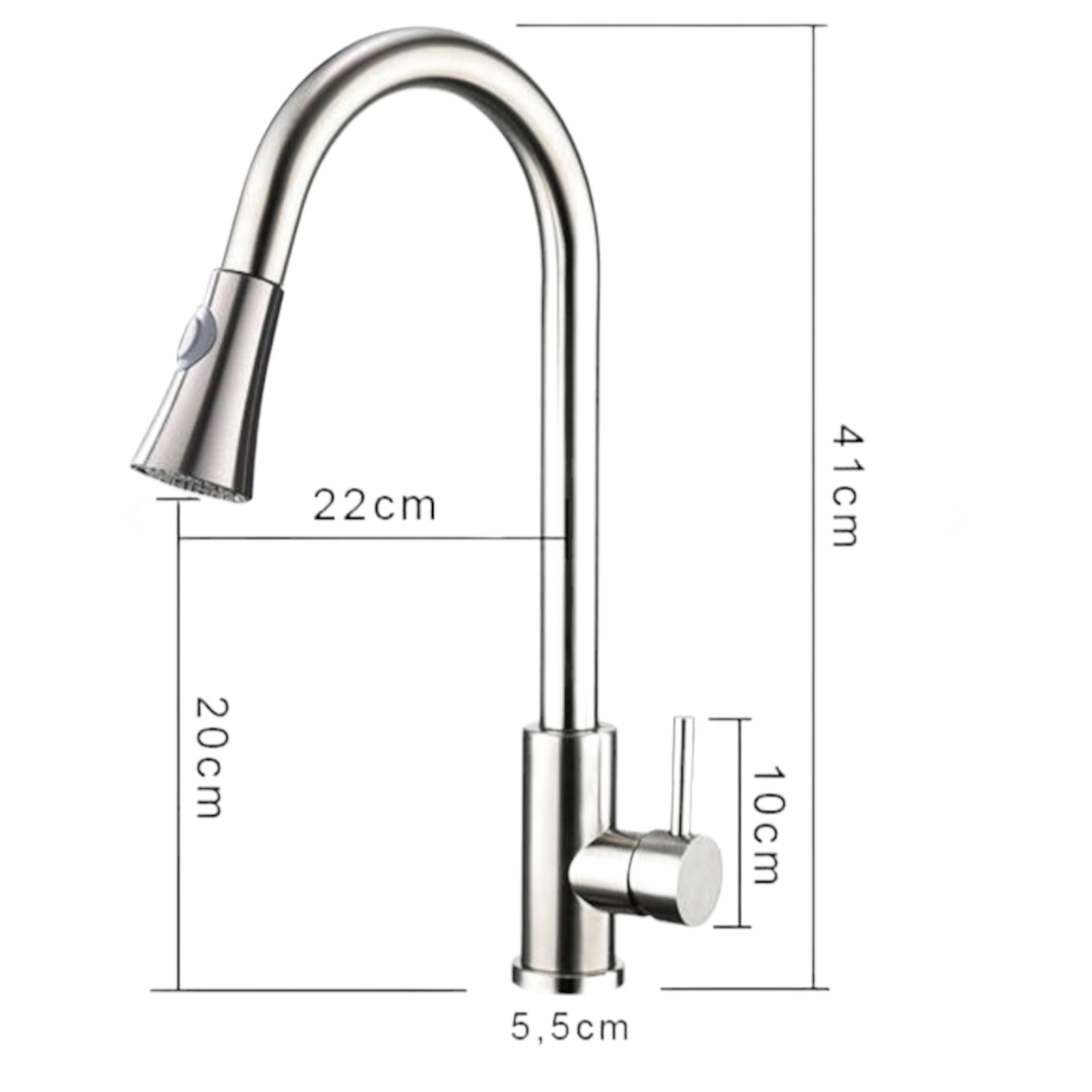 Смесител за кухня с издърпващ се чучур, Сребрист QC5125LS